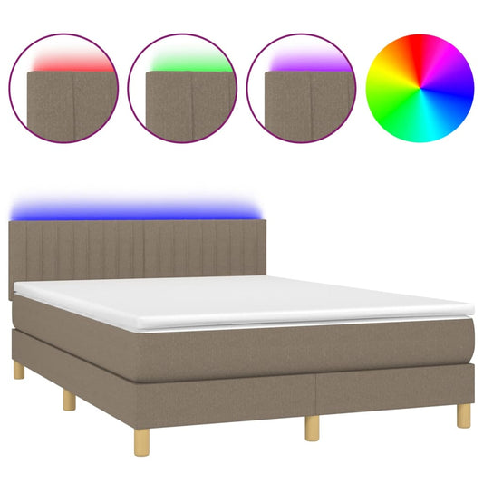 vidaXL Κρεβάτι Boxspring με Στρώμα & LED Taupe 140x190 εκ. Υφασμάτινο