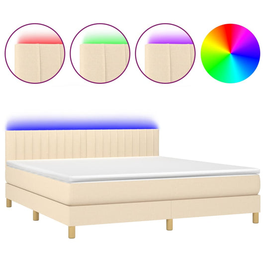 vidaXL Κρεβάτι Boxspring με Στρώμα & LED Κρεμ 160x200 εκ. Υφασμάτινο