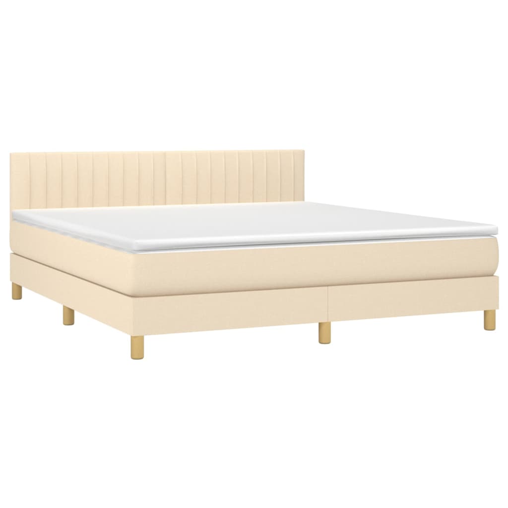 vidaXL Κρεβάτι Boxspring με Στρώμα & LED Κρεμ 160x200 εκ. Υφασμάτινο