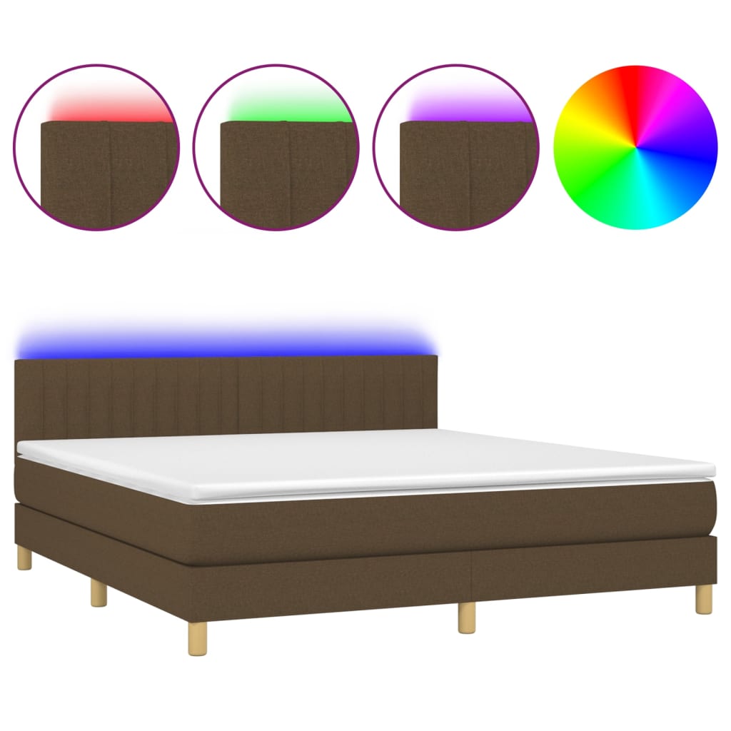 vidaXL Κρεβάτι Boxspring με Στρώμα & LED Σκ.Καφέ 180x200εκ. Υφασμάτινο