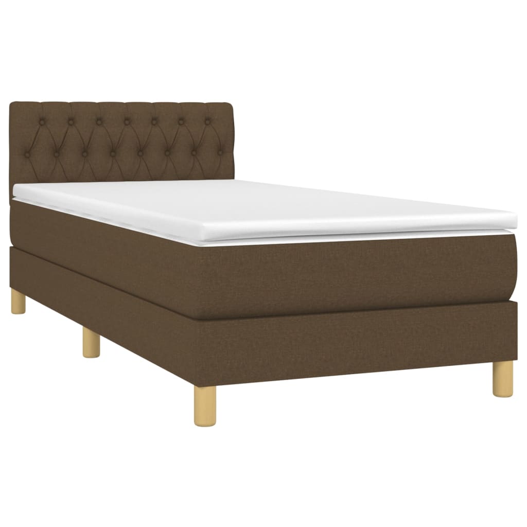 vidaXL Κρεβάτι Boxspring με Στρώμα & LED Σκ.Καφέ 90x190 εκ. Υφασμάτινο