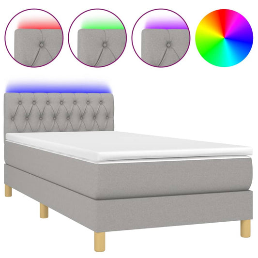 vidaXL Κρεβάτι Boxspring με Στρώμα & LED Αν.Γκρι 100x200 εκ Υφασμάτινο