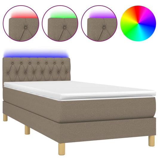 vidaXL Κρεβάτι Boxspring με Στρώμα & LED Taupe 100x200 εκ. Υφασμάτινο