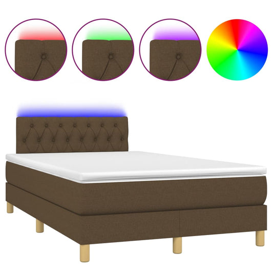 vidaXL Κρεβάτι Boxspring με Στρώμα & LED Σκ.Καφέ 120x200 εκ Υφασμάτινο