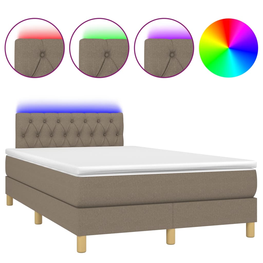 vidaXL Κρεβάτι Boxspring με Στρώμα & LED Taupe 120x200 εκ. Υφασμάτινο