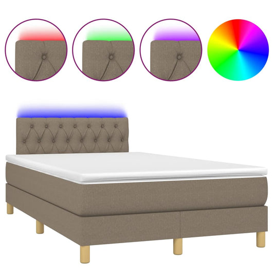 vidaXL Κρεβάτι Boxspring με Στρώμα & LED Taupe 120x200 εκ. Υφασμάτινο