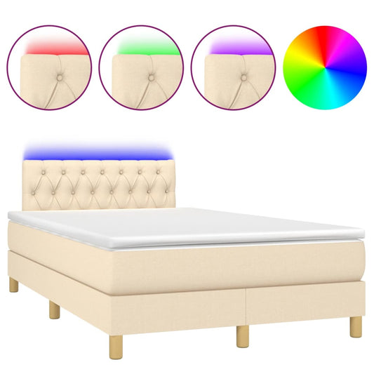 vidaXL Κρεβάτι Boxspring με Στρώμα & LED Κρεμ 120x200 εκ. Υφασμάτινο