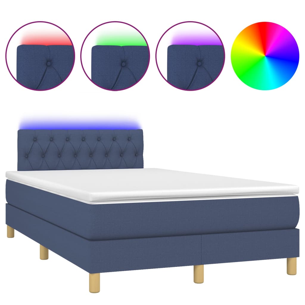 vidaXL Κρεβάτι Boxspring με Στρώμα & LED Μπλε 120x200 εκ. Υφασμάτινο