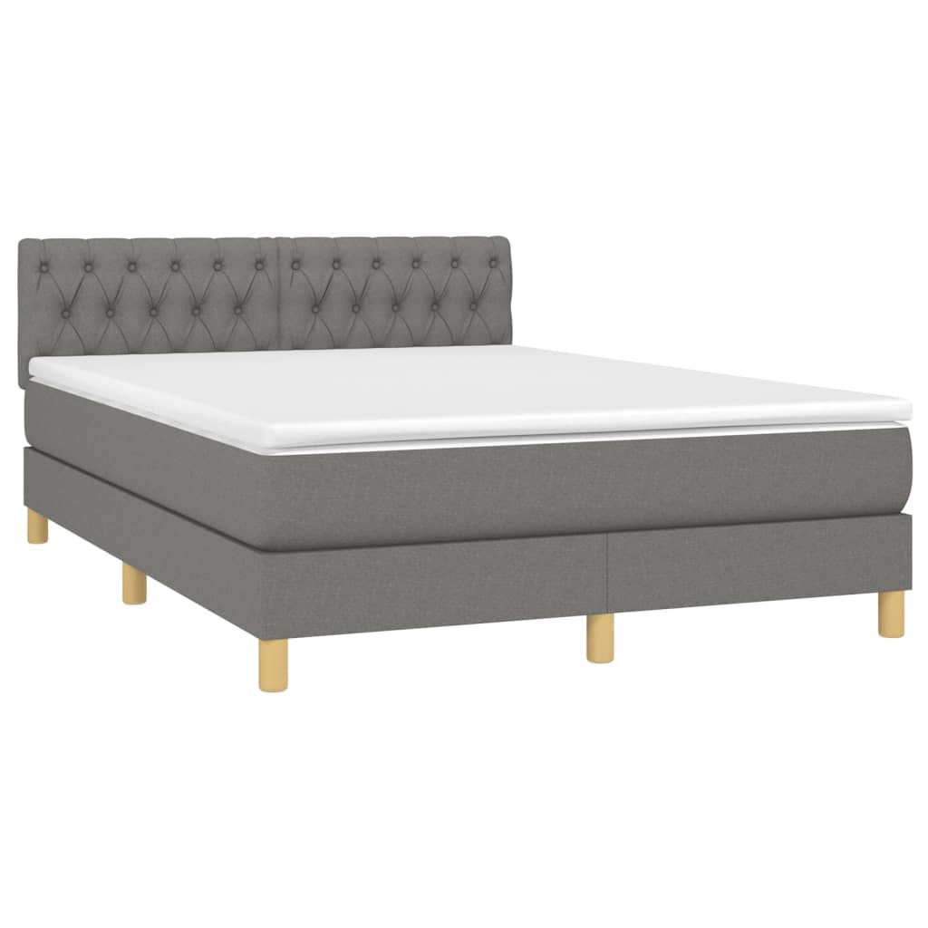vidaXL Κρεβάτι Boxspring με Στρώμα & LED Σκ.Γκρι 140x190 εκ Υφασμάτινο