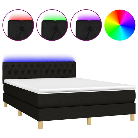 vidaXL Κρεβάτι Boxspring με Στρώμα & LED Μαύρο 140x190 εκ. Υφασμάτινο
