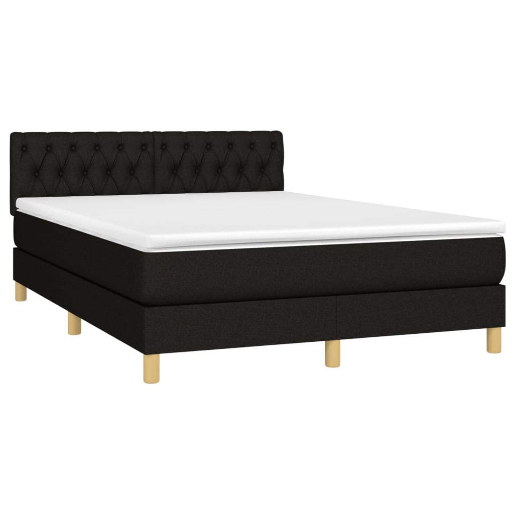 vidaXL Κρεβάτι Boxspring με Στρώμα & LED Μαύρο 140x190 εκ. Υφασμάτινο