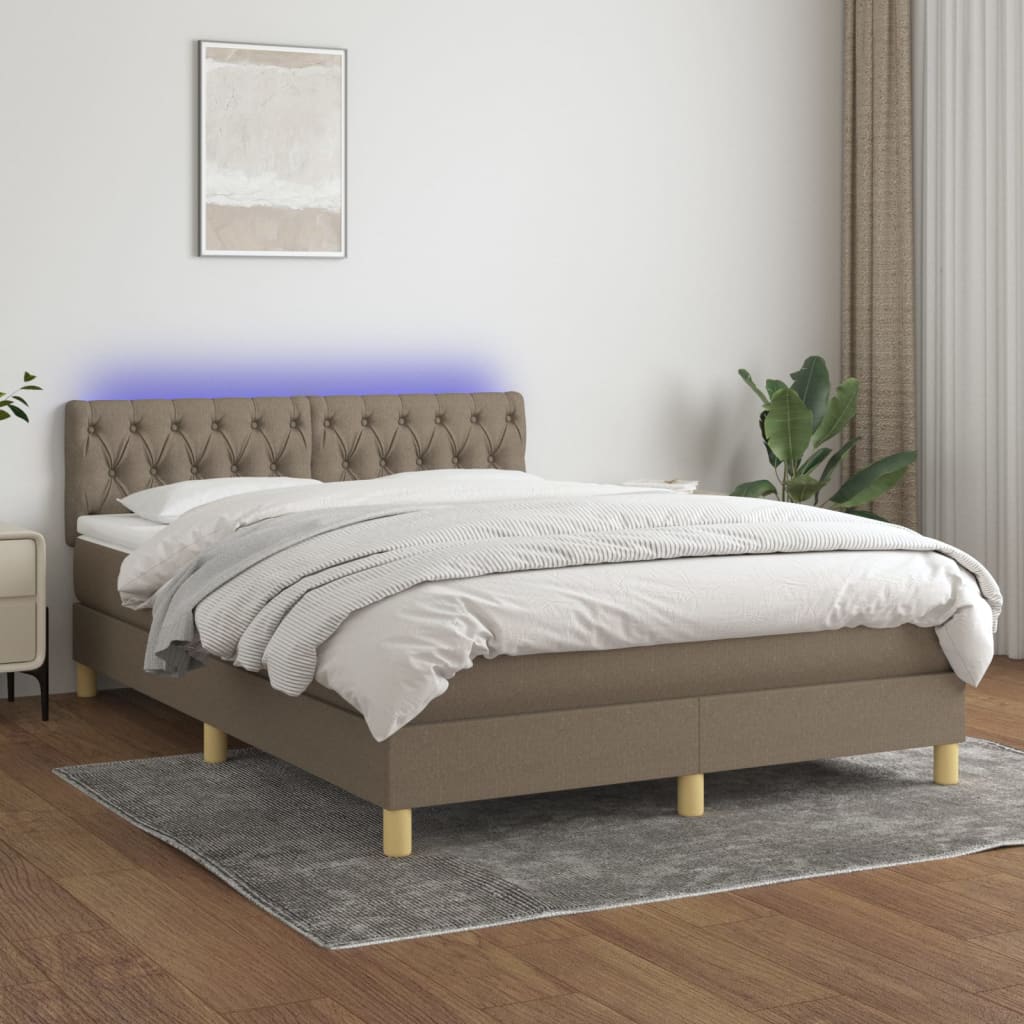 vidaXL Κρεβάτι Boxspring με Στρώμα & LED Taupe 140x190 εκ. Υφασμάτινο