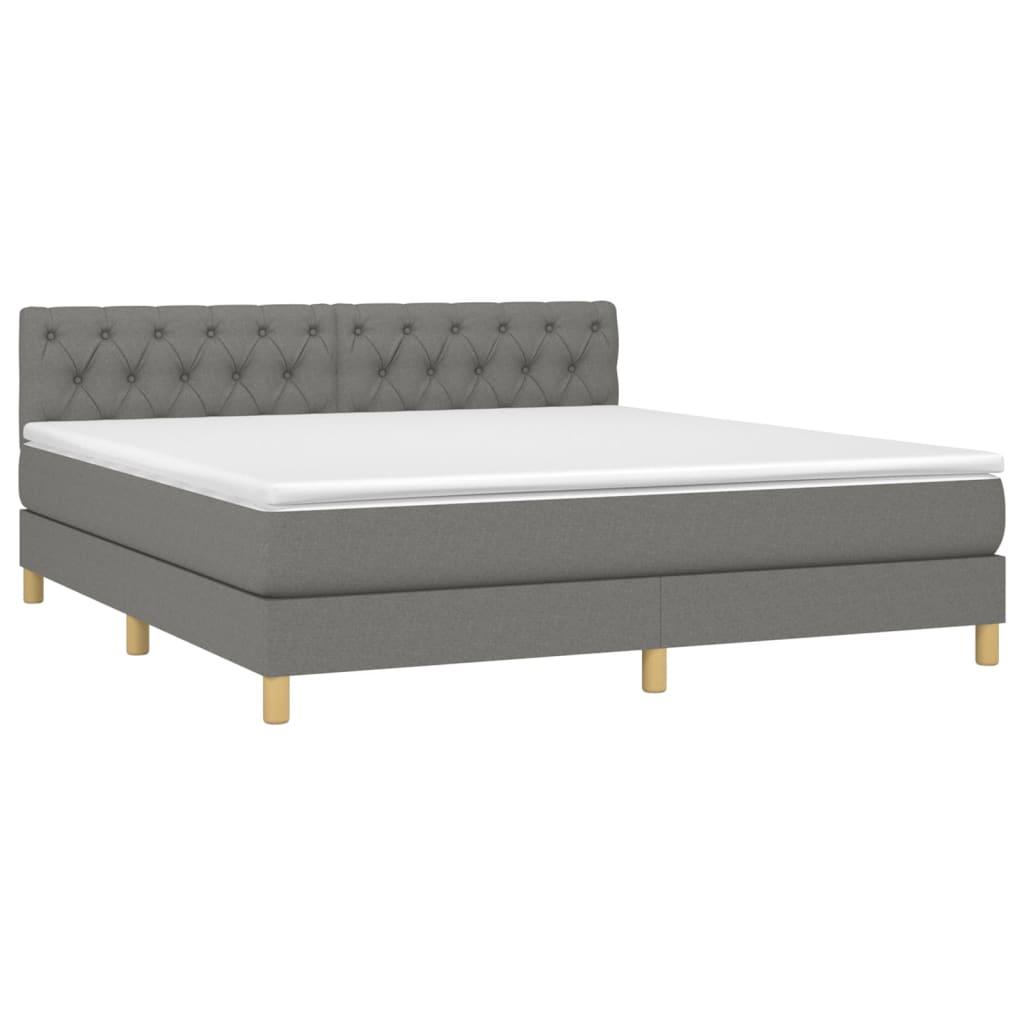 vidaXL Κρεβάτι Boxspring με Στρώμα & LED Σκ.Γκρι 160x200 εκ Υφασμάτινο