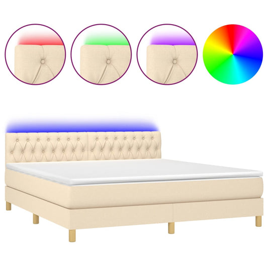 vidaXL Κρεβάτι Boxspring με Στρώμα & LED Κρεμ 160x200 εκ. Υφασμάτινο