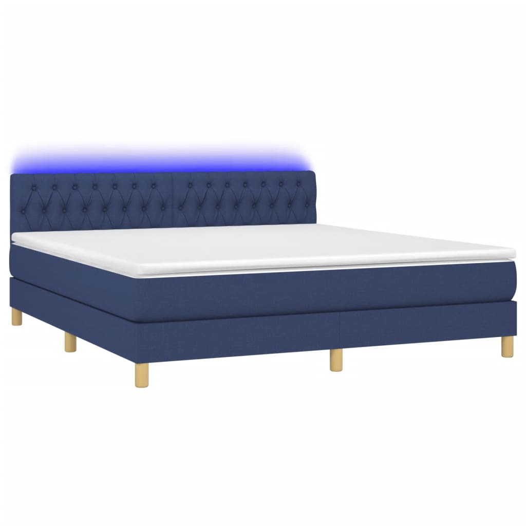vidaXL Κρεβάτι Boxspring με Στρώμα & LED Μπλε 160x200 εκ. Υφασμάτινο