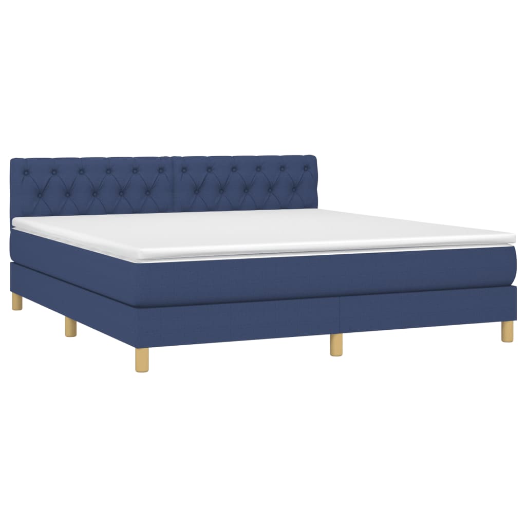 vidaXL Κρεβάτι Boxspring με Στρώμα & LED Μπλε 160x200 εκ. Υφασμάτινο