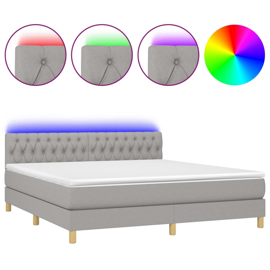 vidaXL Κρεβάτι Boxspring με Στρώμα & LED Αν.Γκρι 180x200 εκ Υφασμάτινο