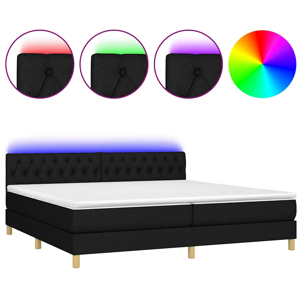 vidaXL Κρεβάτι Boxspring με Στρώμα & LED Μαύρο 200x200 εκ. Υφασμάτινο