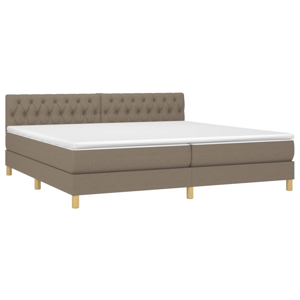 vidaXL Κρεβάτι Boxspring με Στρώμα & LED Taupe 200x200 εκ. Υφασμάτινο