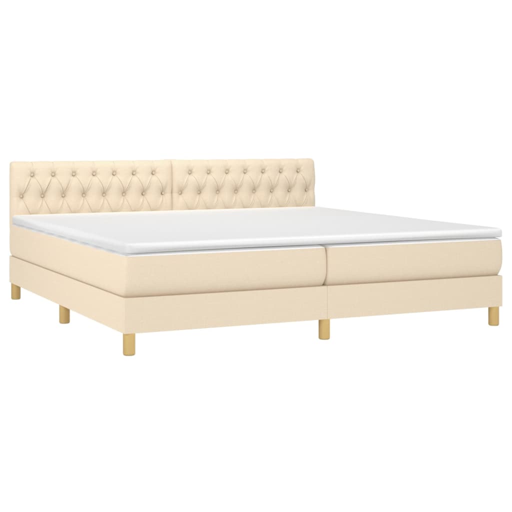 vidaXL Κρεβάτι Boxspring με Στρώμα & LED Κρεμ 200x200 εκ. Υφασμάτινο