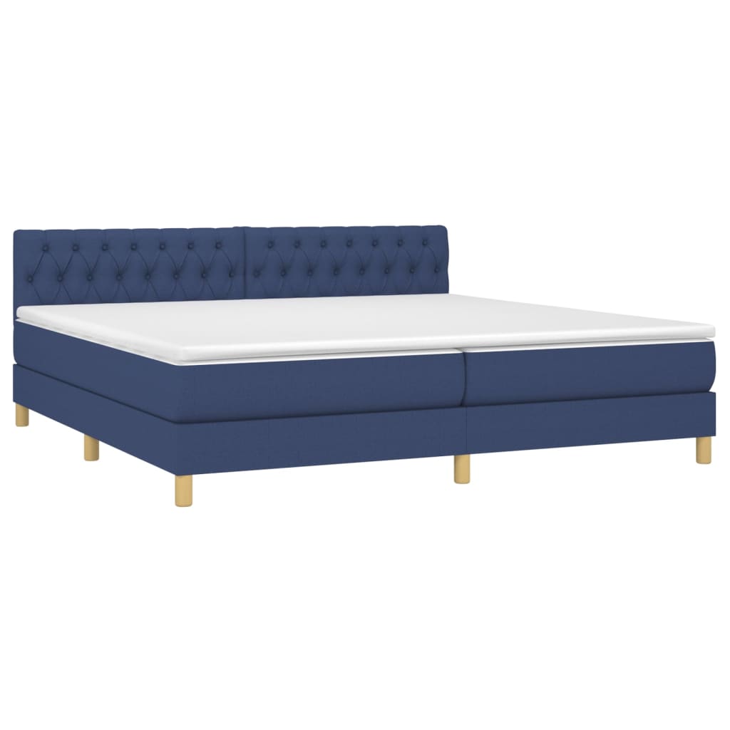 vidaXL Κρεβάτι Boxspring με Στρώμα & LED Μπλε 200x200 εκ. Υφασμάτινο