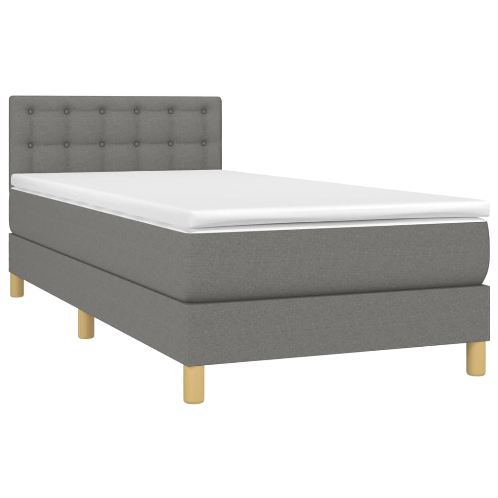 vidaXL Κρεβάτι Boxspring με Στρώμα & LED Σκ.Γκρι 90x200 εκ. Υφασμάτινο