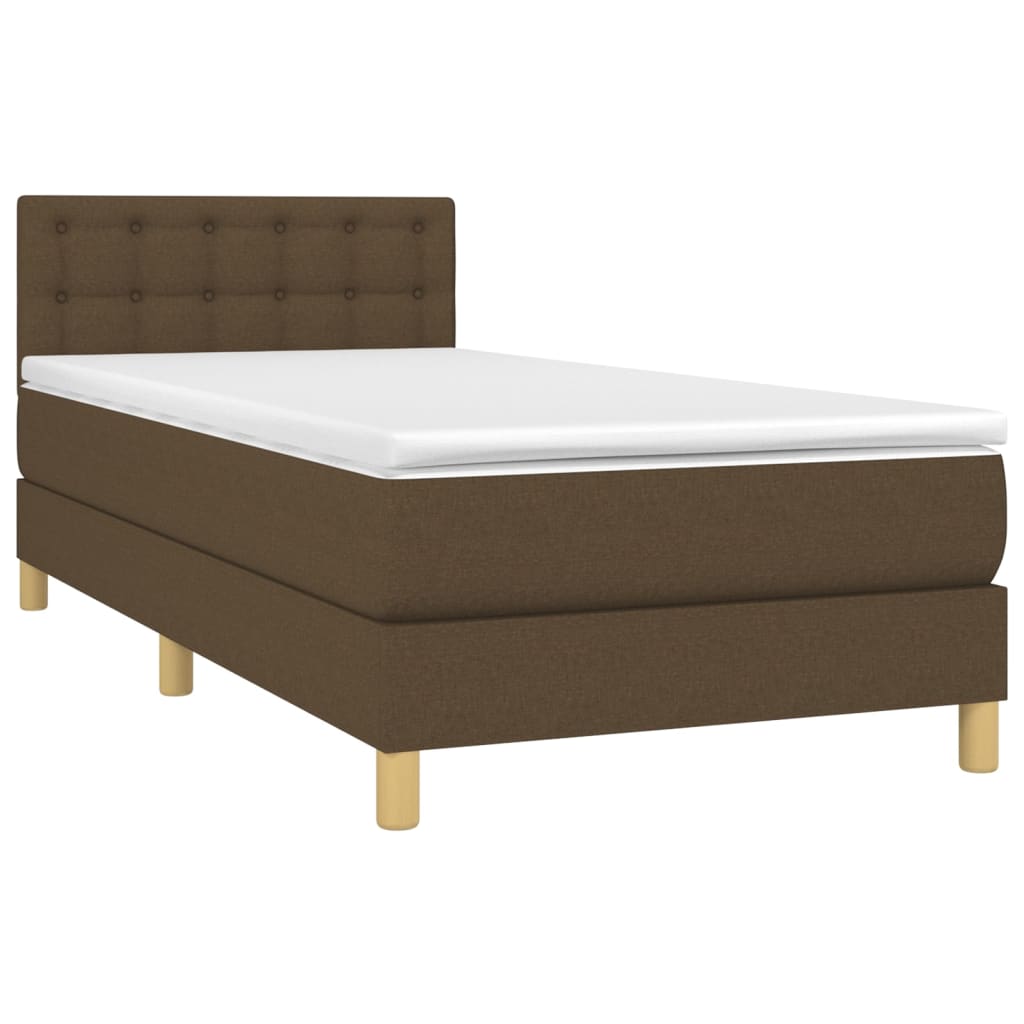vidaXL Κρεβάτι Boxspring με Στρώμα & LED Σκ.Καφέ 90x200 εκ. Υφασμάτινο