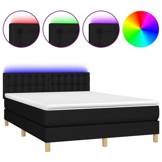 vidaXL Κρεβάτι Boxspring με Στρώμα & LED Μαύρο 140x190 εκ. Υφασμάτινο