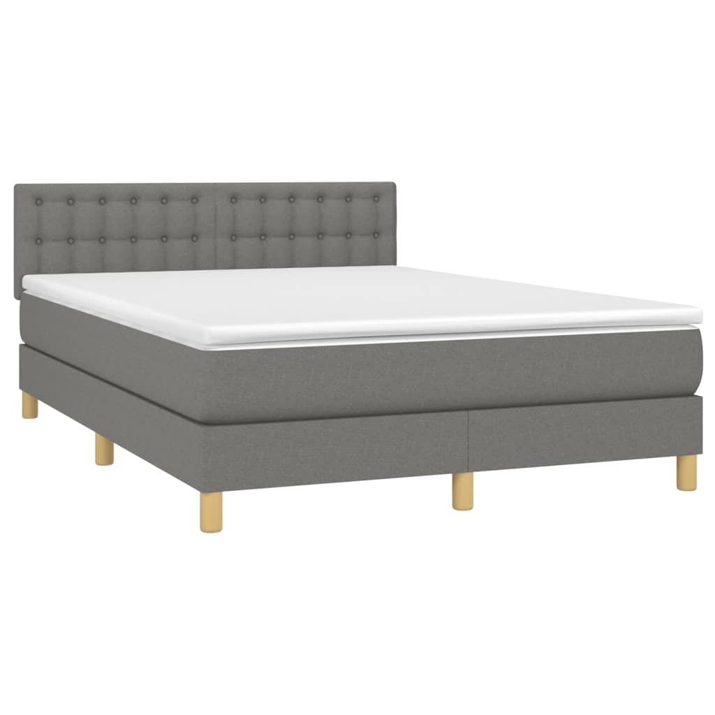 vidaXL Κρεβάτι Boxspring με Στρώμα & LED Σκ.Γκρι 140x200 εκ Υφασμάτινο