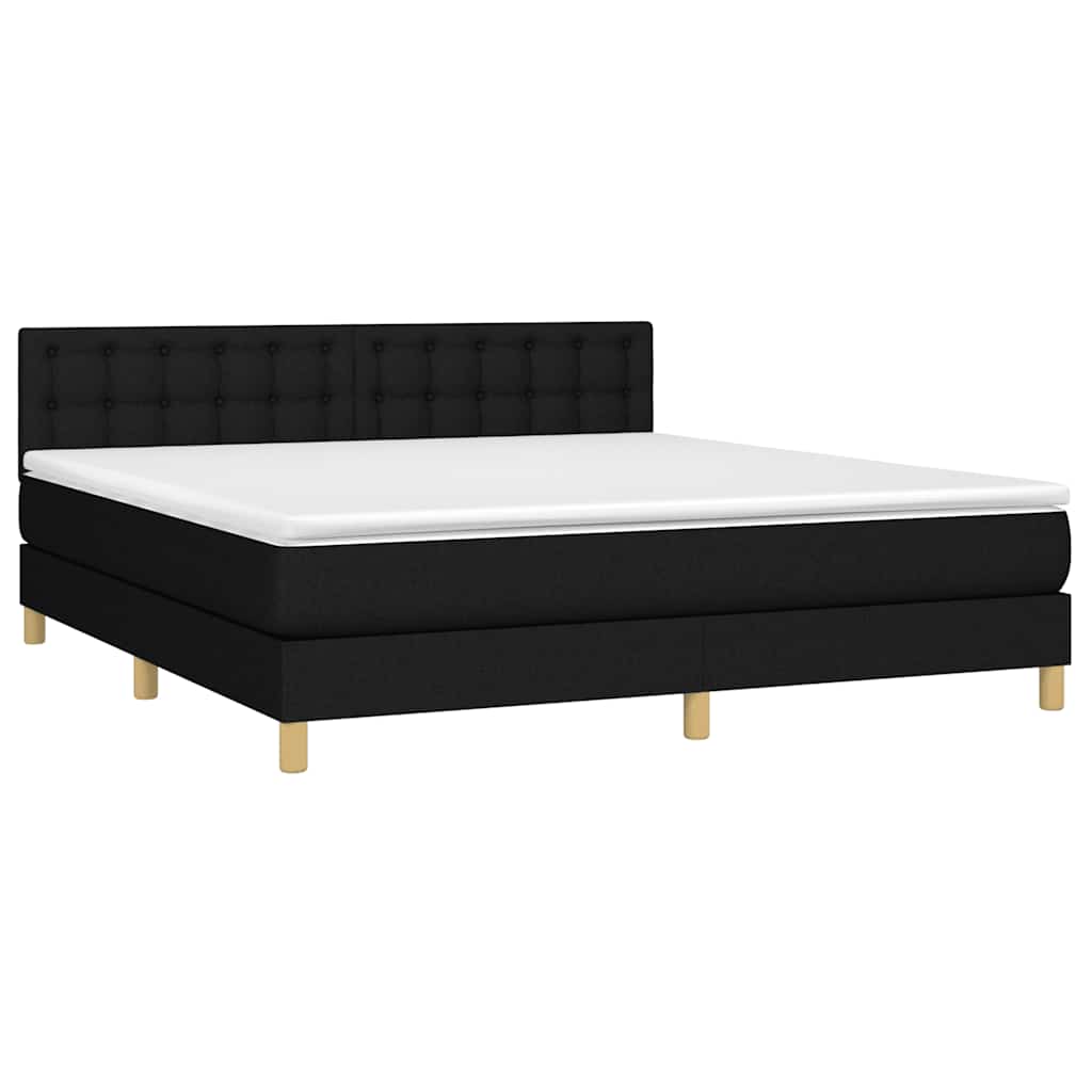 vidaXL Κρεβάτι Boxspring με Στρώμα & LED Μαύρο 160x200 εκ. Υφασμάτινο