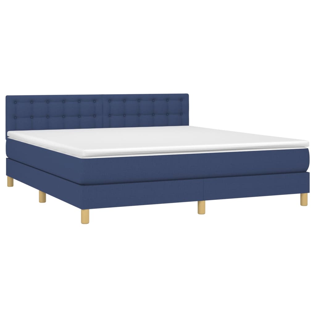 vidaXL Κρεβάτι Boxspring με Στρώμα & LED Μπλε 160x200 εκ. Υφασμάτινο
