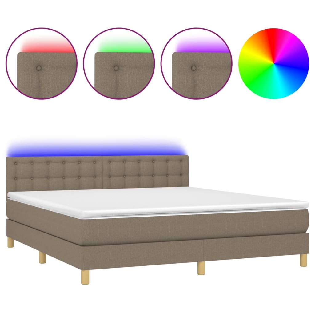 vidaXL Κρεβάτι Boxspring με Στρώμα & LED Taupe 180x200 εκ. Υφασμάτινο