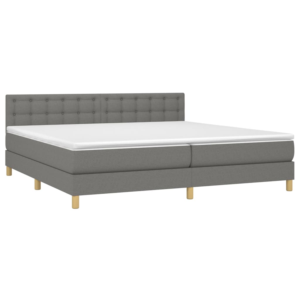 vidaXL Κρεβάτι Boxspring με Στρώμα & LED Σκ.Γκρι 200x200εκ. Υφασμάτινο