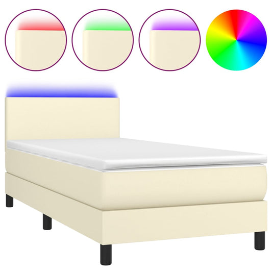 vidaXL Κρεβάτι Boxspring με Στρώμα & LED Κρεμ 80x200 εκ. Συνθ. Δέρμα