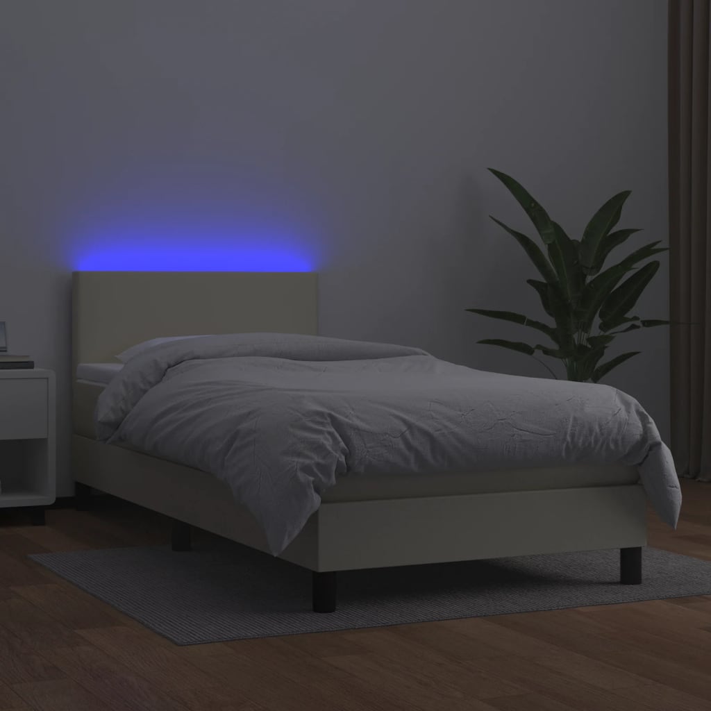 vidaXL Κρεβάτι Boxspring με Στρώμα & LED Κρεμ 80x200 εκ. Συνθ. Δέρμα