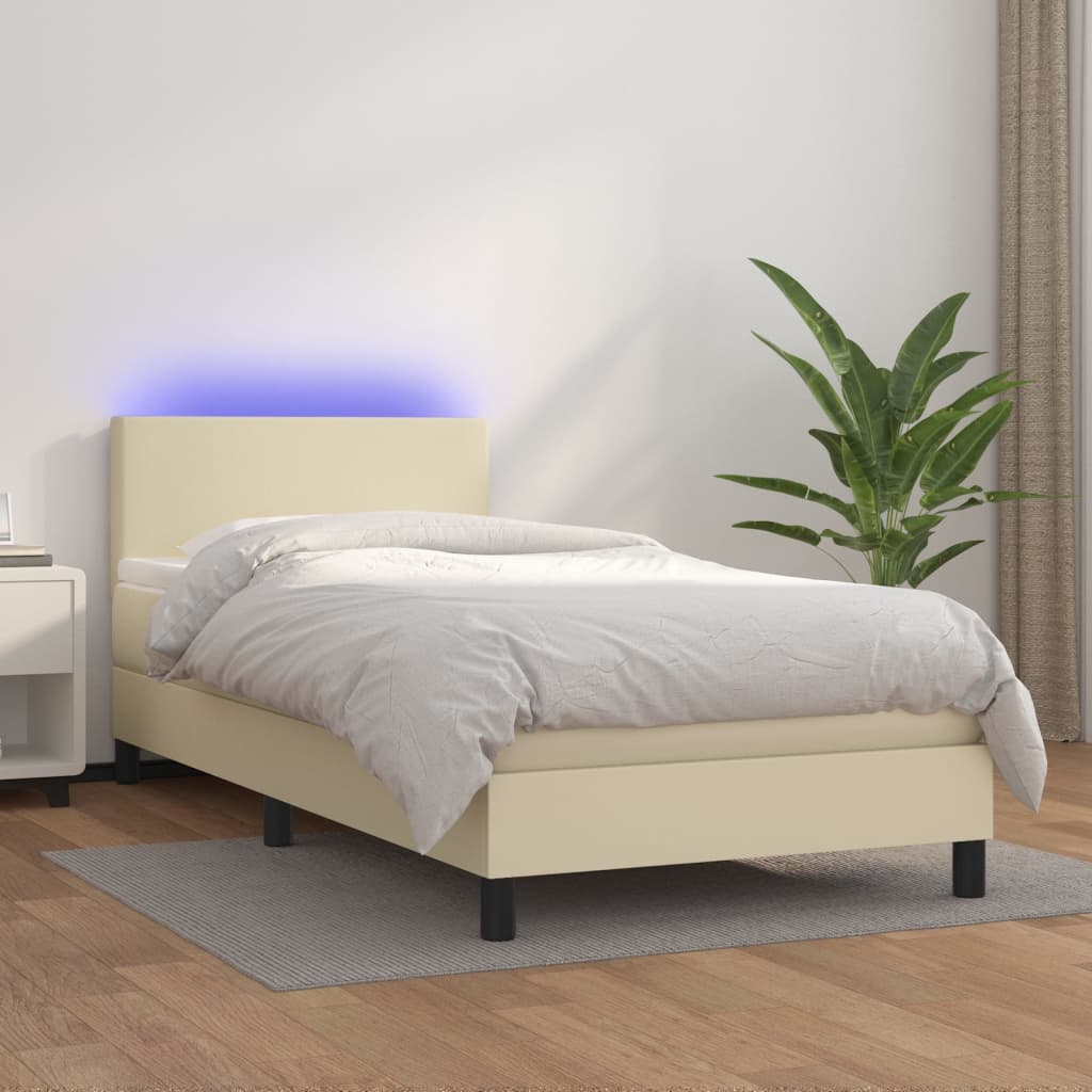 vidaXL Κρεβάτι Boxspring με Στρώμα & LED Κρεμ 80x200 εκ. Συνθ. Δέρμα