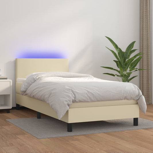 vidaXL Κρεβάτι Boxspring με Στρώμα & LED Κρεμ 80x200 εκ. Συνθ. Δέρμα