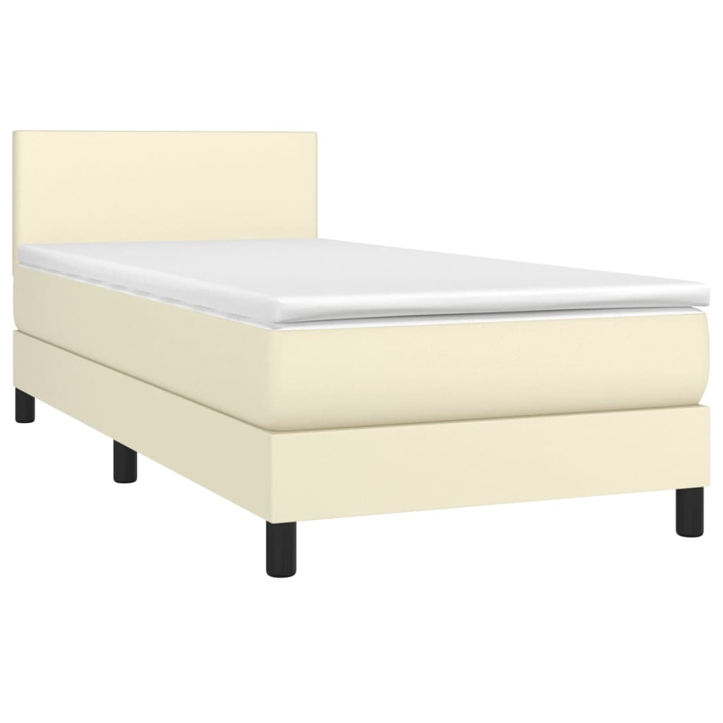 vidaXL Κρεβάτι Boxspring με Στρώμα & LED Κρεμ 100x200 εκ. Συνθ. Δέρμα
