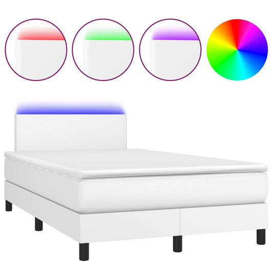 vidaXL Κρεβάτι Boxspring με Στρώμα & LED Λευκό 120x200 εκ. Συνθ. Δέρμα