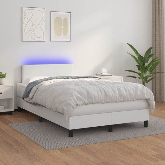 vidaXL Κρεβάτι Boxspring με Στρώμα & LED Λευκό 120x200 εκ. Συνθ. Δέρμα