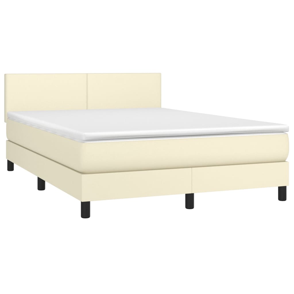 vidaXL Κρεβάτι Boxspring με Στρώμα & LED Κρεμ 140x190 εκ. Συνθ. Δέρμα