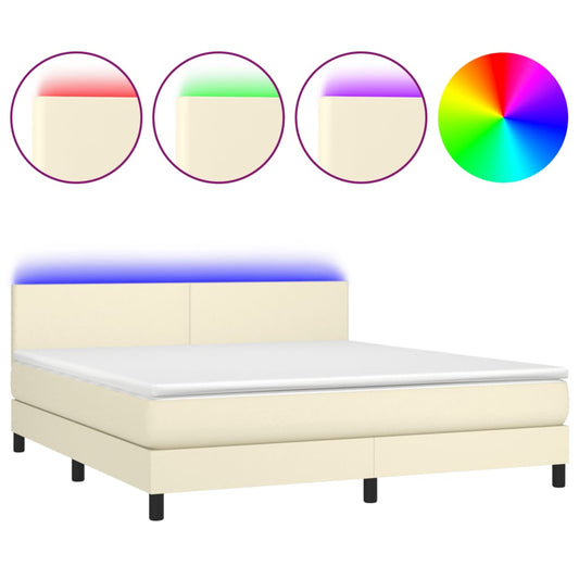 vidaXL Κρεβάτι Boxspring με Στρώμα & LED Κρεμ 160x200 εκ. Συνθ. Δέρμα