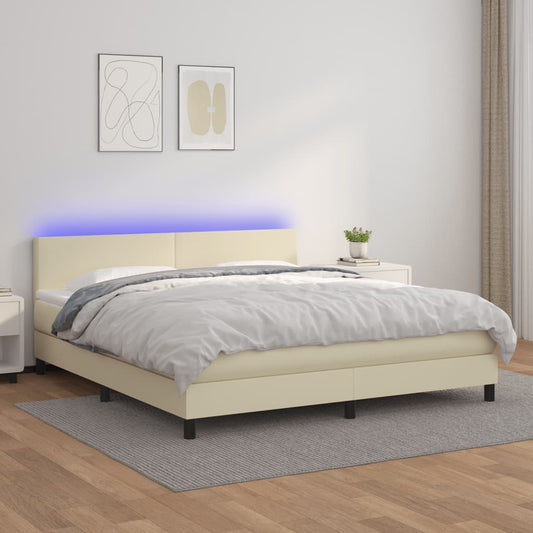 vidaXL Κρεβάτι Boxspring με Στρώμα & LED Κρεμ 160x200 εκ. Συνθ. Δέρμα