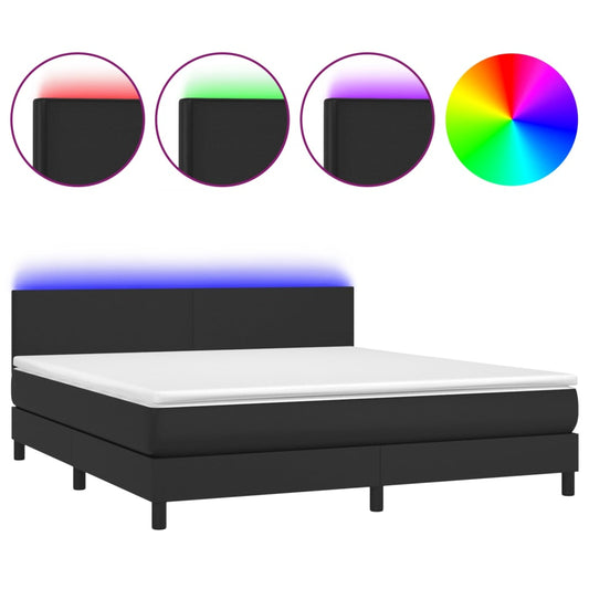 vidaXL Κρεβάτι Boxspring με Στρώμα & LED Μαύρο 180x200 εκ. Συνθ. Δέρμα
