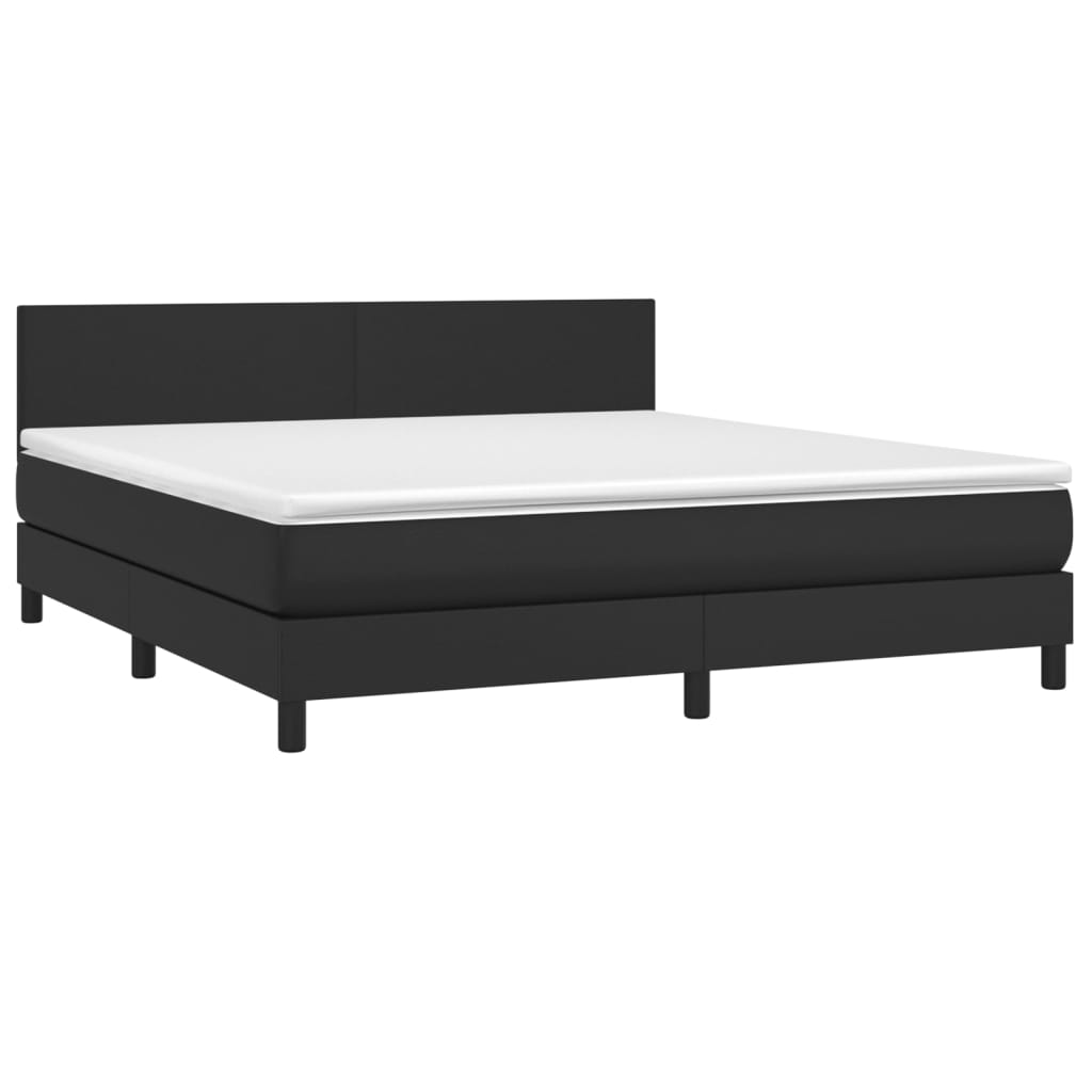 vidaXL Κρεβάτι Boxspring με Στρώμα & LED Μαύρο 180x200 εκ. Συνθ. Δέρμα