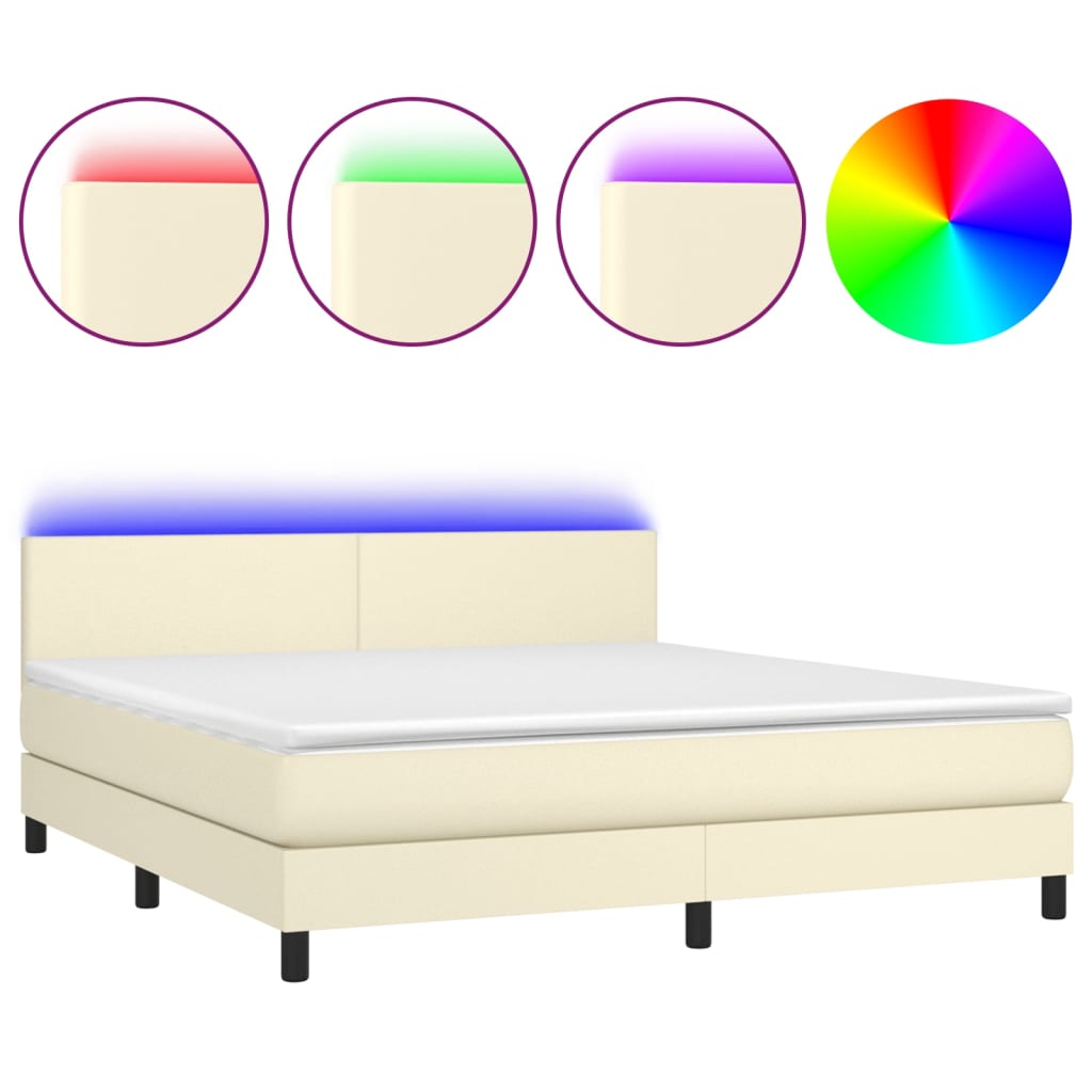 vidaXL Κρεβάτι Boxspring με Στρώμα & LED Κρεμ 180x200 εκ. Συνθ. Δέρμα