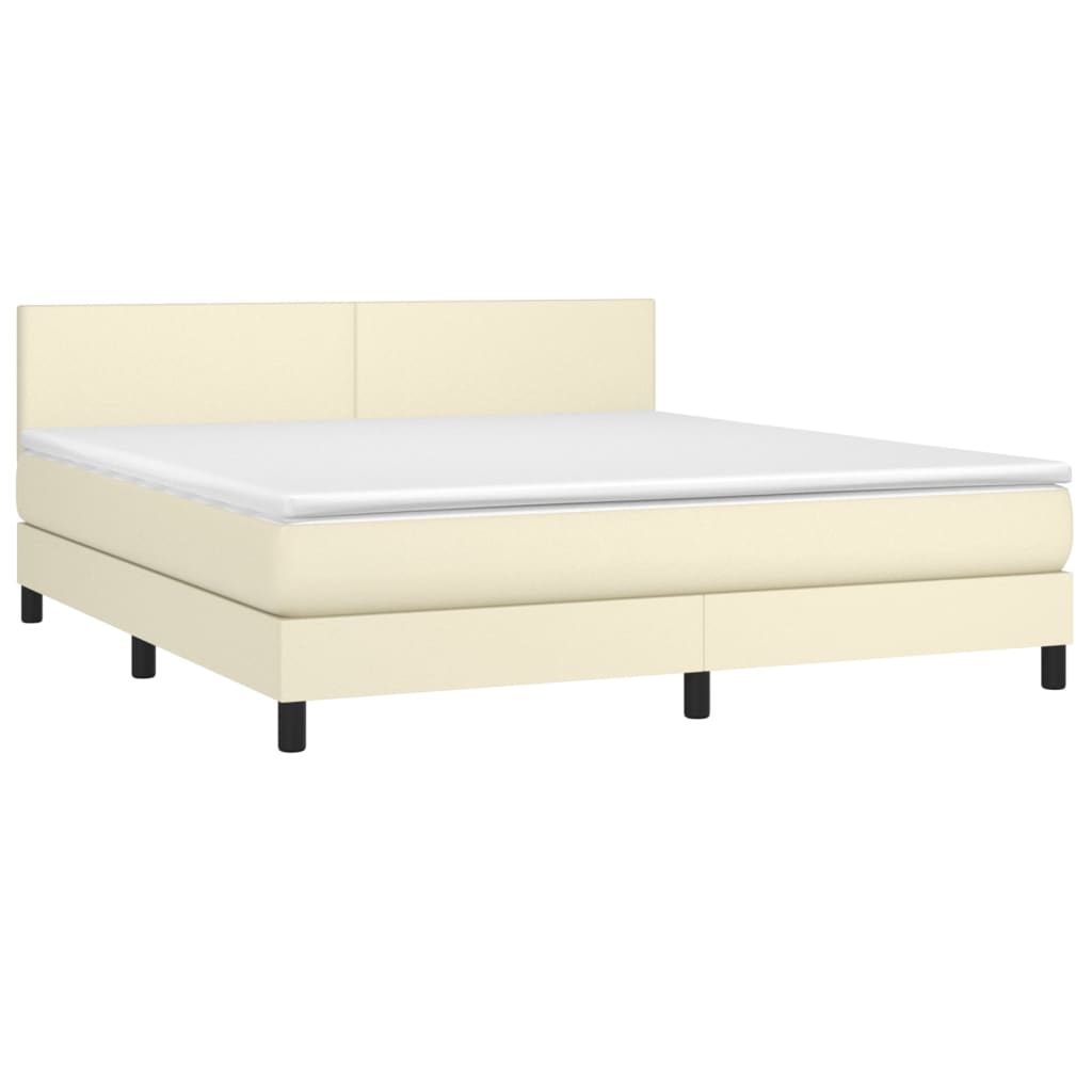 vidaXL Κρεβάτι Boxspring με Στρώμα & LED Κρεμ 180x200 εκ. Συνθ. Δέρμα