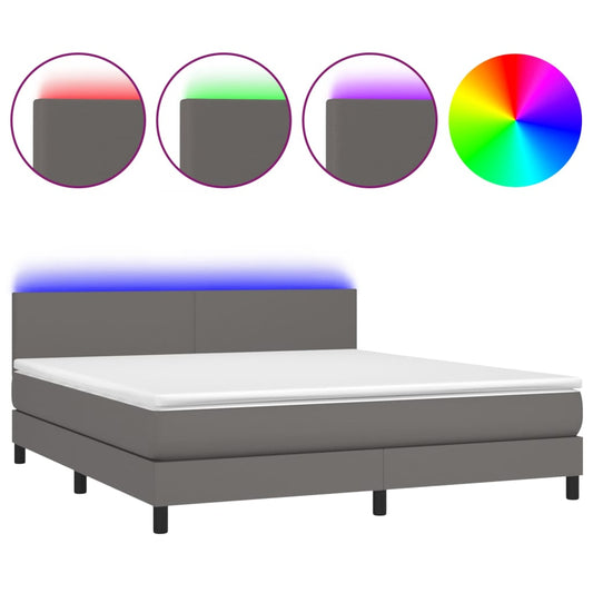 vidaXL Κρεβάτι Boxspring με Στρώμα & LED Γκρι 180x200 εκ. Συνθ. Δέρμα