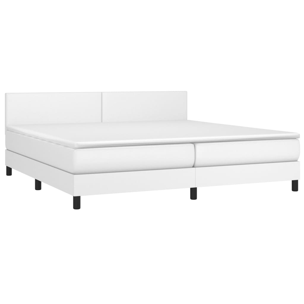 vidaXL Κρεβάτι Boxspring με Στρώμα & LED Λευκό 200x200 εκ. Συνθ. Δέρμα