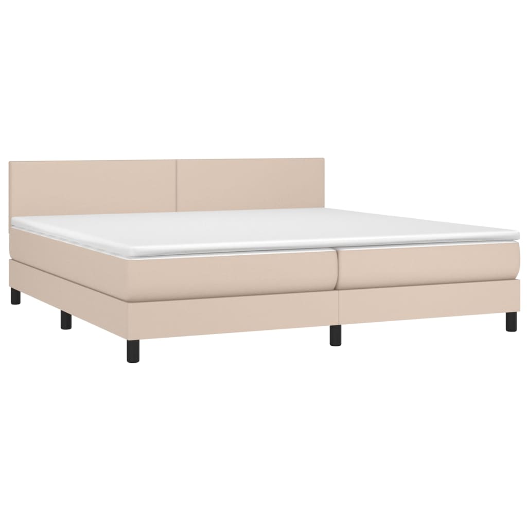 vidaXL Κρεβάτι Boxspring Στρώμα&LED Καπουτσίνο 200x200 εκ. Συνθ. Δέρμα